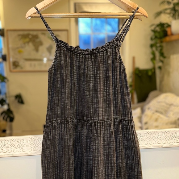 Anthropologie Daily Practice 100% Cotton Dark Gray Tiered Dress Adjustable XS - Picture 7 of 13